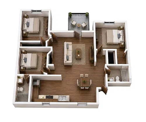 Floor plan Three Bedroom Townhome