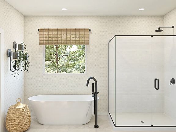 Primary bath with glass shower enclosure