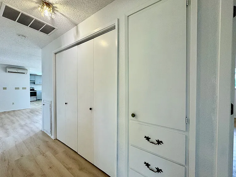 Large closet and wall cabinets in hallway