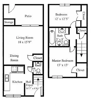 Floor plan 2 Bedroom 1.5 Bath