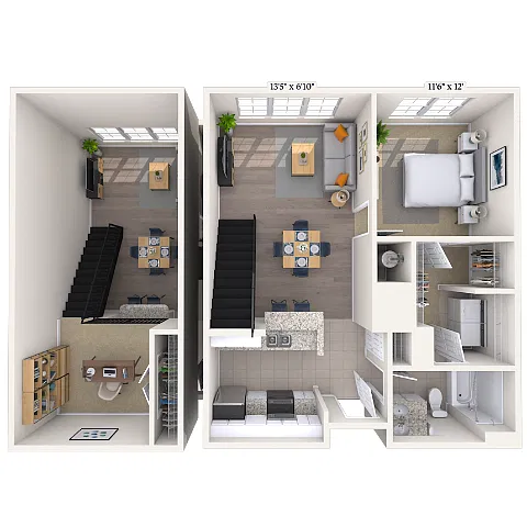 Floor plan Loft 1x1 777-999 SF