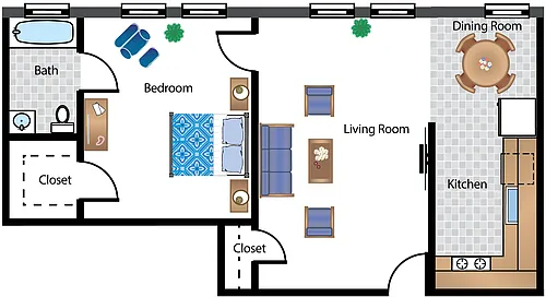 Floor plan Renovated 1 Bedroom 02A Tier