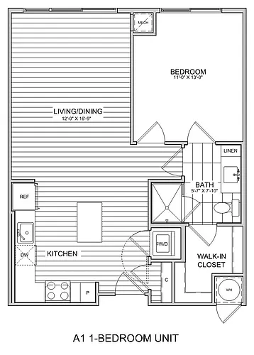 Floor plan 1 Bed/1 Bath-A1c