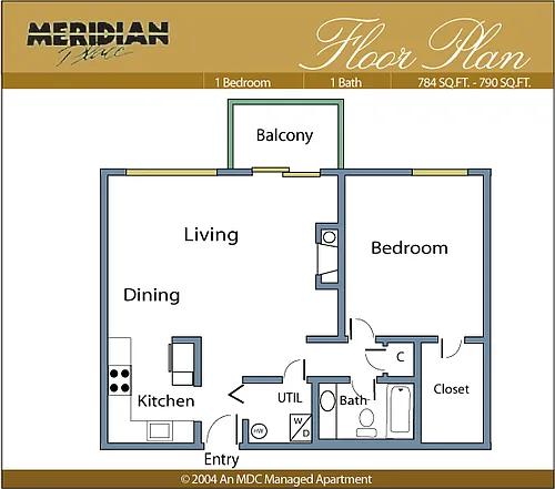 Floor plan 1 Bed 1 Bath-784B