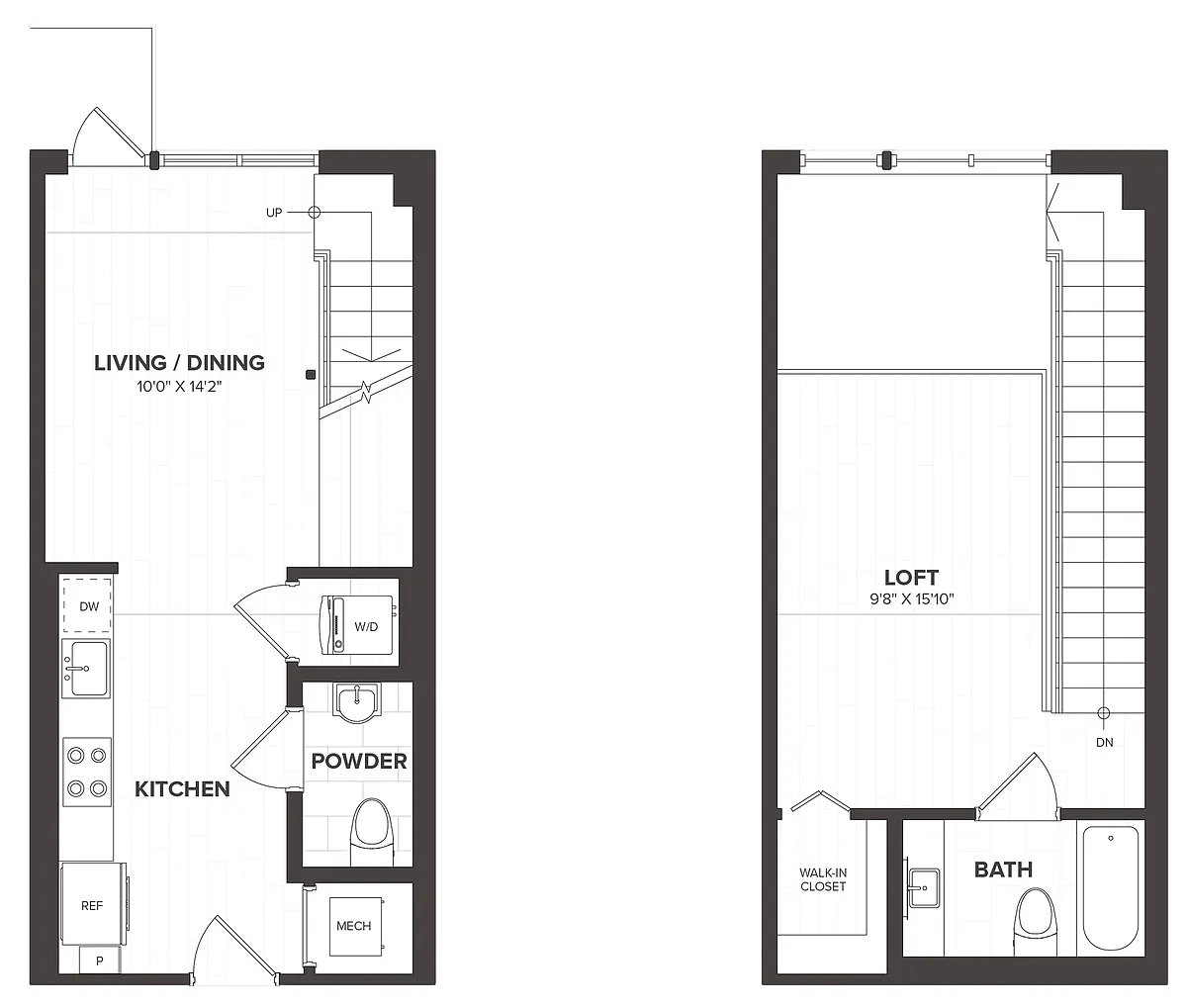 Floor plan 1 Bed/1 Bath Live/Work-W1