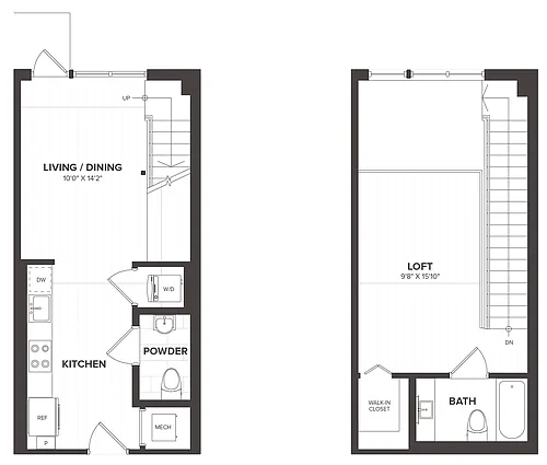 Floor plan 1 Bed/1 Bath Live/Work-W1