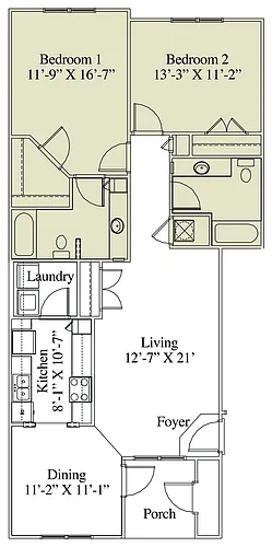 Floor plan 2 Bedroom - 2 Bathroom - B