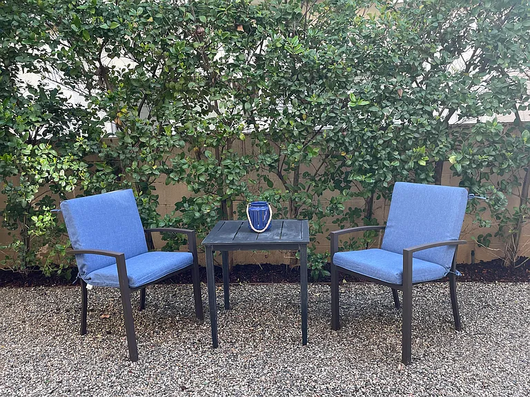 Outdoor seating for coffee or wine