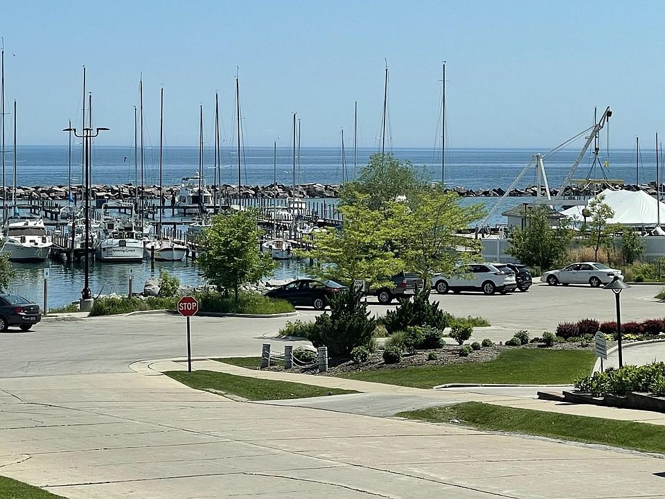View of Lake Michigan and South Shore pier from the apartment''s front patio.
