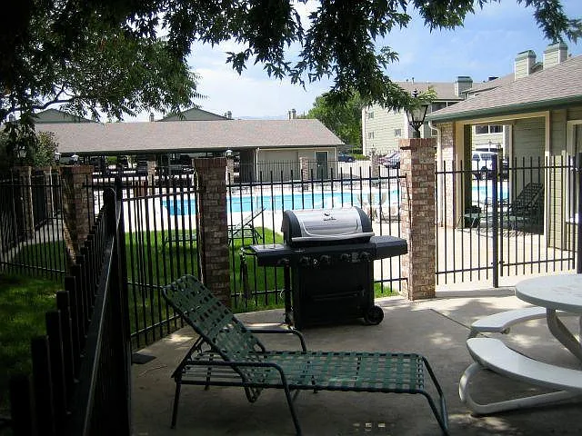 Community BBQ grills and picnic tables