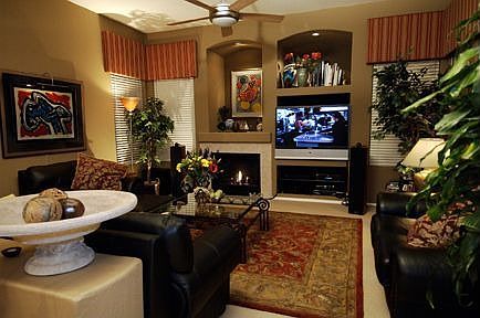 Wonderful family room with gas fireplace and media niche.
