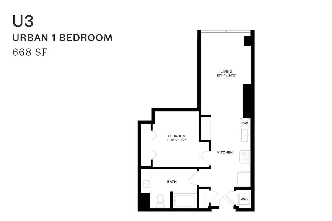 Floor plan Urban One Bedroom U3