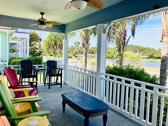Front porch patio facing pond, estuary