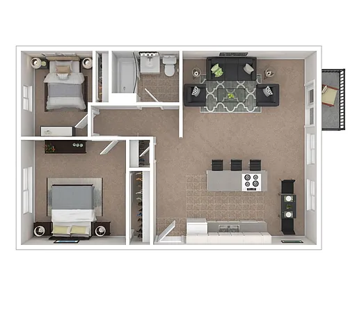 Floor plan 2 Bedroom, 1 Bath Small
