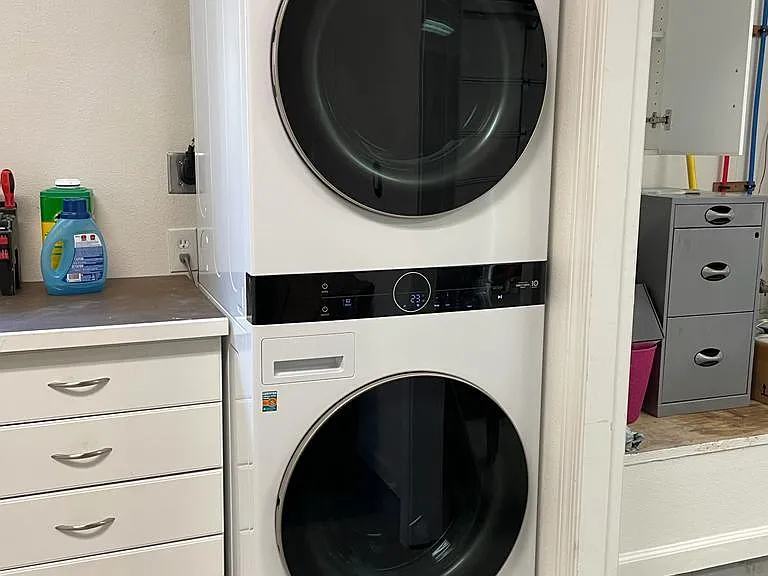 washer dryer in the garage below. High end & Brand new washer dryer.
