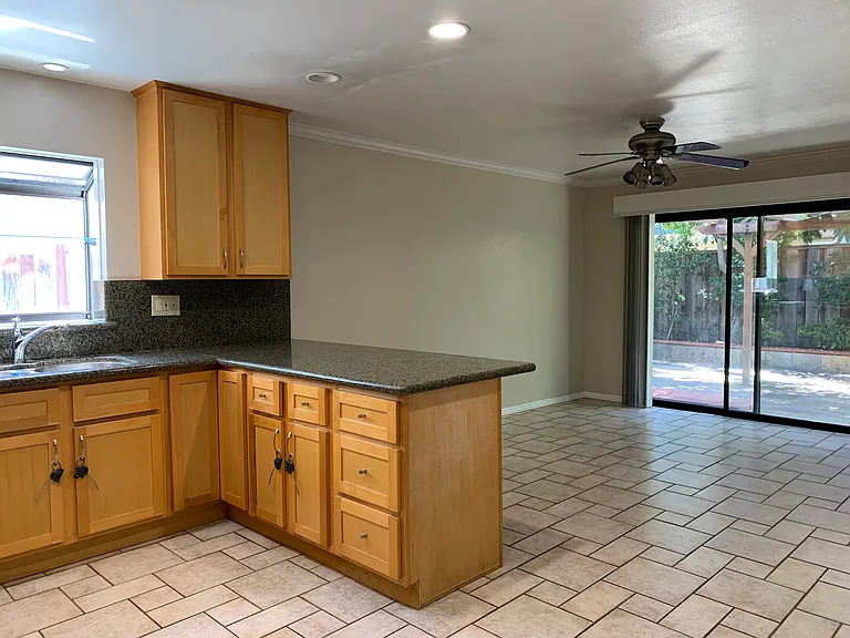 Spacious dining area with peaceful garden views