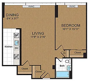 Floor plan One-Bedroom 1B