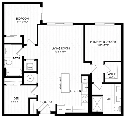 Floor plan BD1-2X2 Den