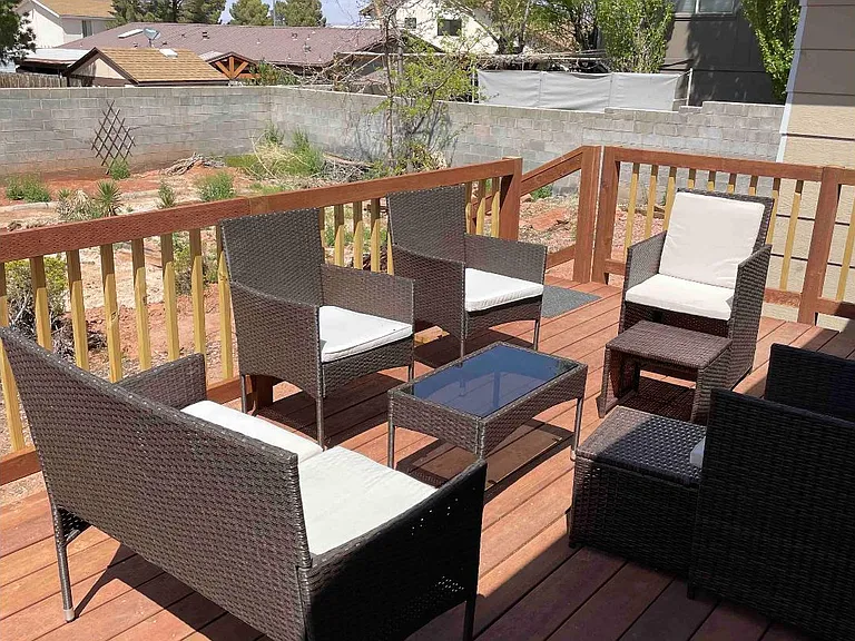 Brand new deck overlooking expansive yard.