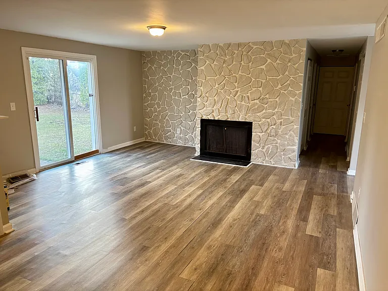 Rock facade Fireplace and Dining Area