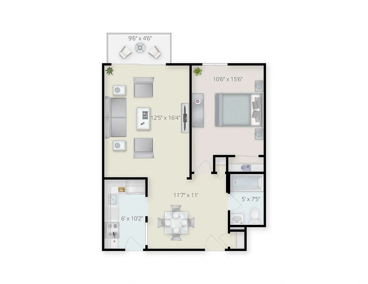 Floor plan 1 Bed - 1 Bath