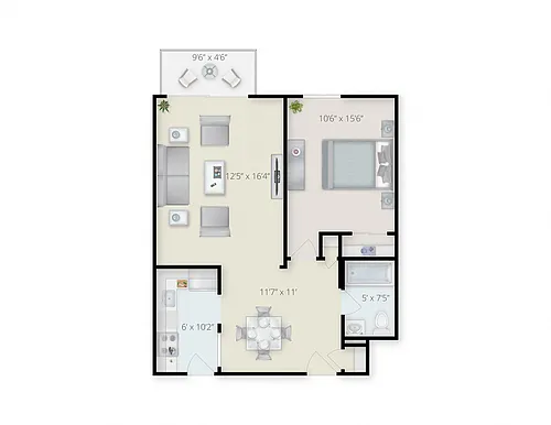 Floor plan 1 Bed - 1 Bath