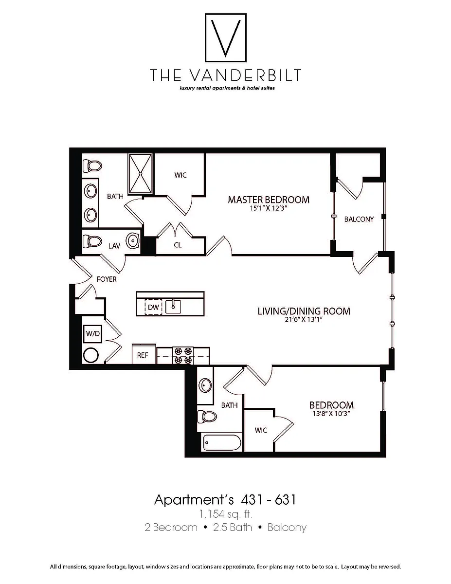 Floor plan 2 Bed - 2.5 Bath - Balcony