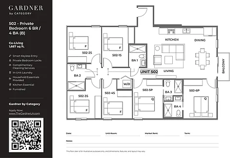 Floor plan 502 - Private Bedroom in 6 BR/ 4 BA (B)