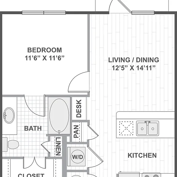 1 Bedroom 11B Floorplan Diagram