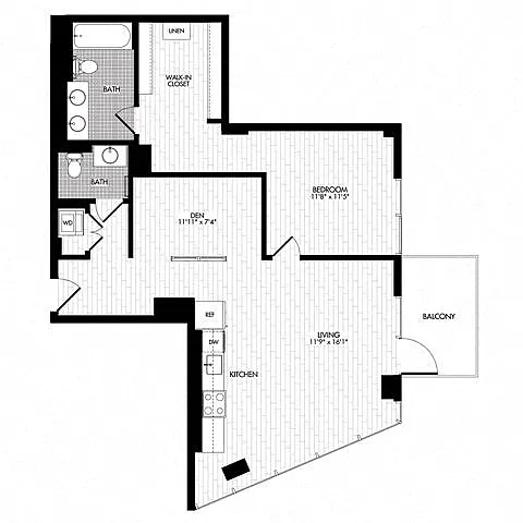 Floor plan 1Y Den w/ Balcony