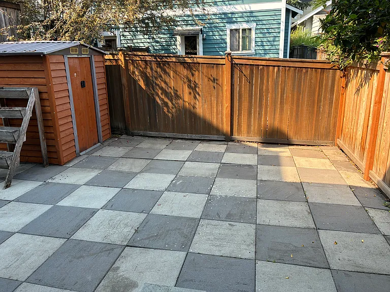 Back patio and storage shed