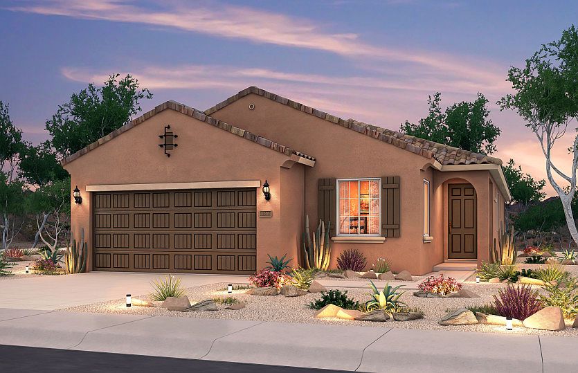 Exterior view of the Farmington, a single-story family home.