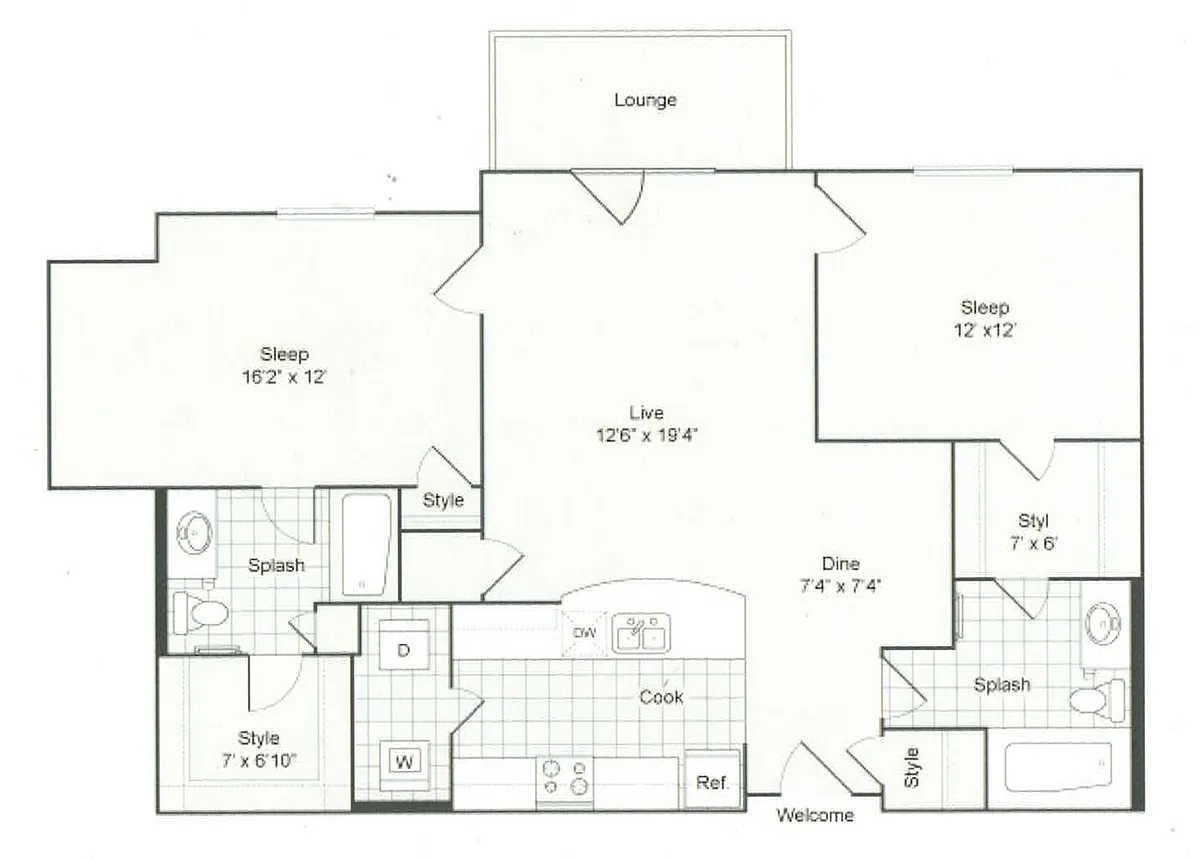 Floor plan 2 bed/2 bath-1132 sqft