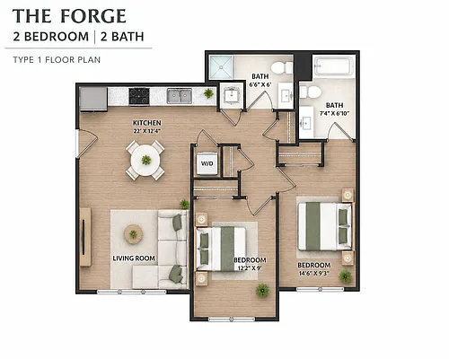 Floor plan Two Bedroom Type 1