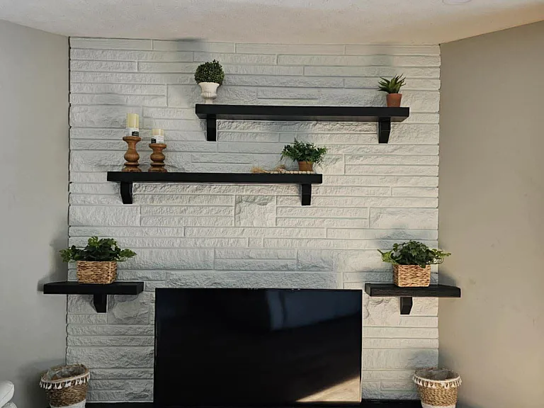 Built-in gas fireplace.