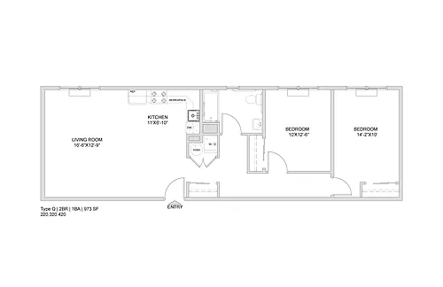 Floor plan 2 Bed-1 Bath-B