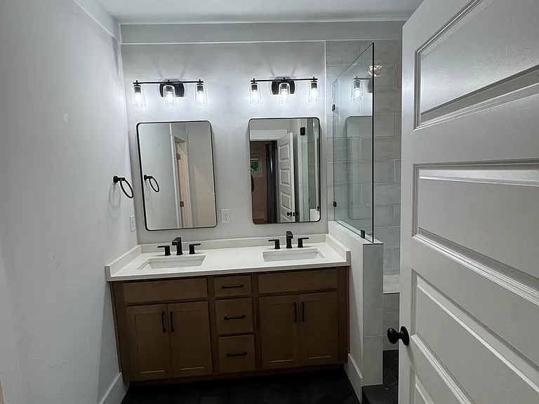 Primary bathroom with double sink.