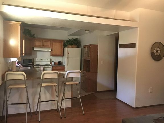 Looking into kitchen and dining bar