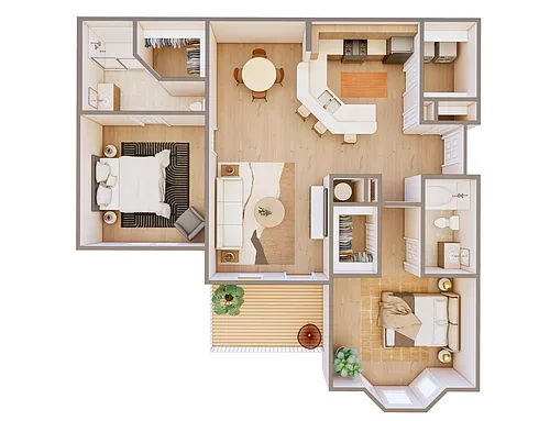 Floor plan 2 Bed 2 Bath w Deck