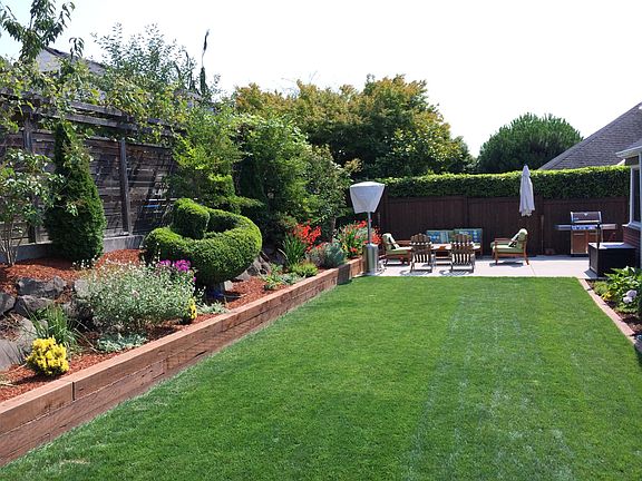 All flowerbeds and lawn areas are irrigated with a Smart Irrigation system. Irrigation is connected to the Cloud and weather forecast systems = only waters if it is needed = Green thinking.