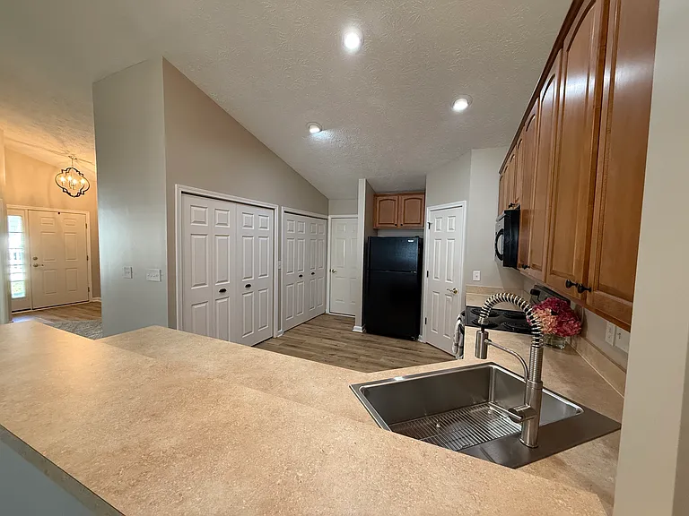 Spacious kitchen with lots of storage space.