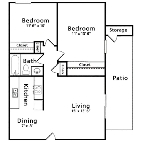 Floor plan 2 Bed 1 Bath