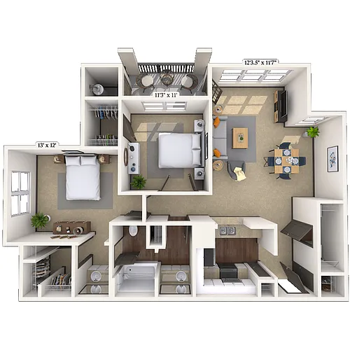Floor plan Traditional 2x1 962 SF