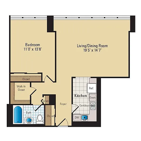 Floor plan 1 Bed - 1 Bath | A02