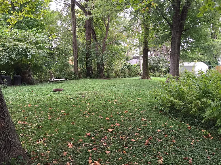Lovely relaxing fenced in back yard with fire pit