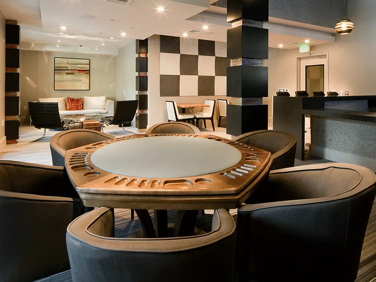 Poker table in our game lounge