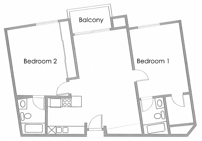 Floor plan 2BR 2BA - FLOOR PLAN F - 10969 ROCHESTER