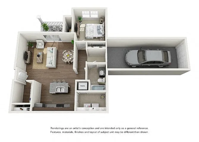 Floor plan Simone, 1 Bed, 1 Bath, Garage