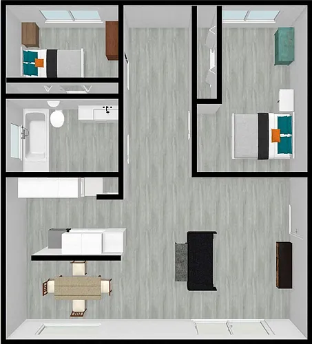 Floor plan Two Bed, One Bath