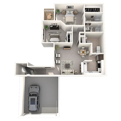 Floor plan 2 bedroom 2 bath w attached garage D2